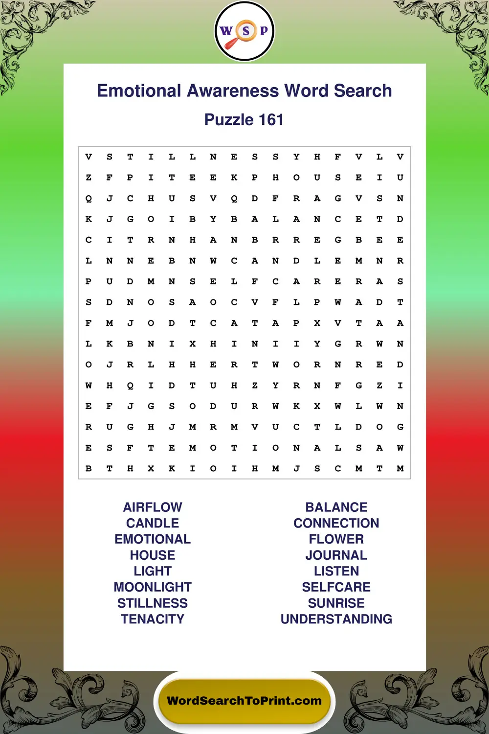 Emotional Awareness Word Search Puzzle 161