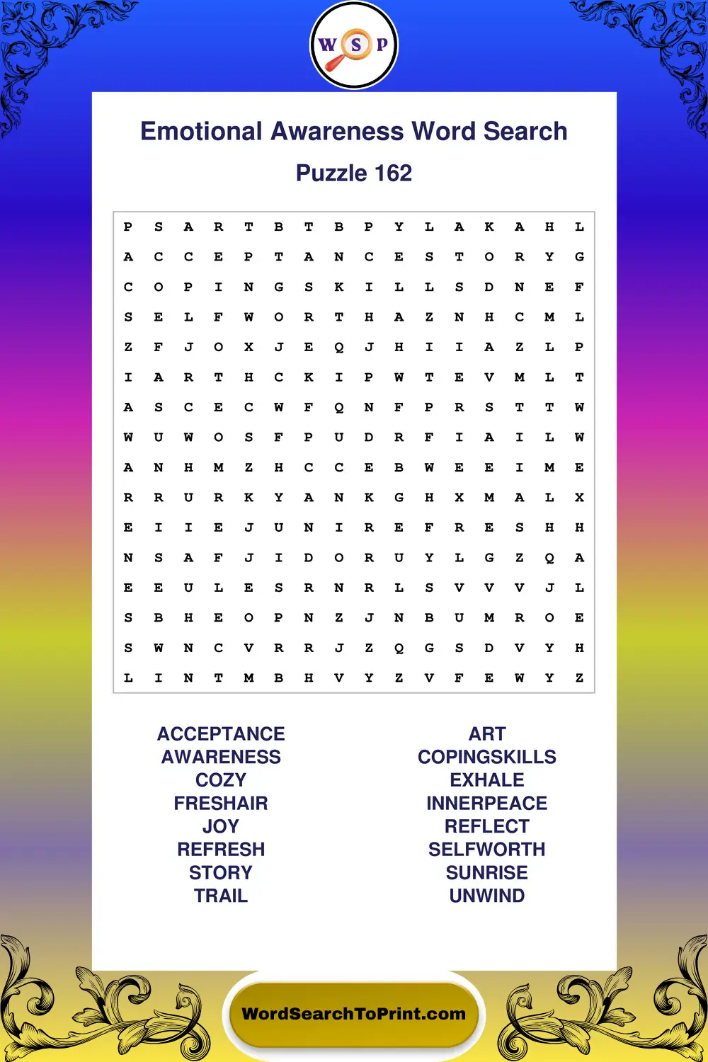 Emotional Awareness Word Search Puzzle 162