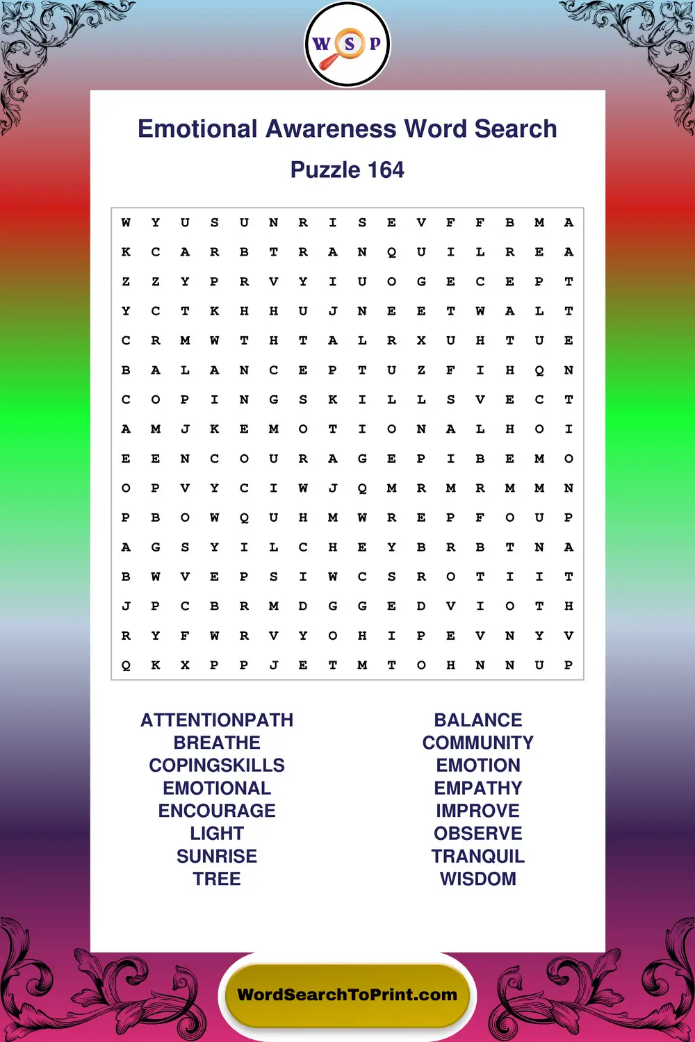 Emotional Awareness Word Search Puzzle 164