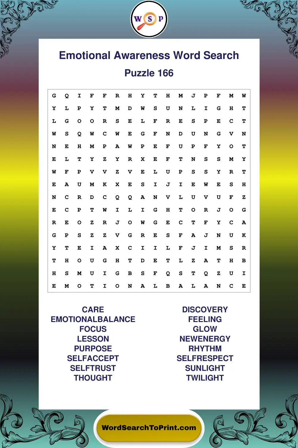 Emotional Awareness Word Search Puzzle 166