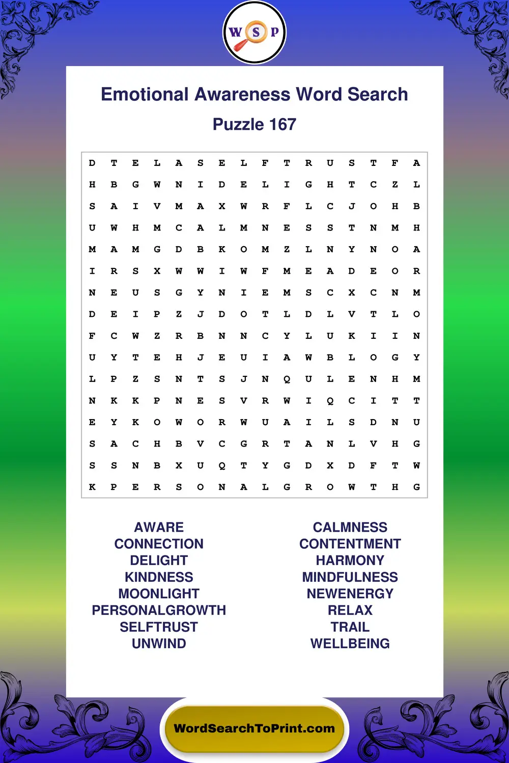 Emotional Awareness Word Search Puzzle 167