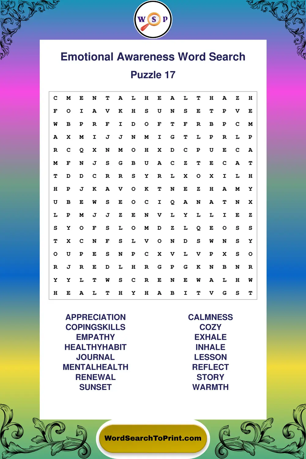 Emotional Awareness Word Search Puzzle 17