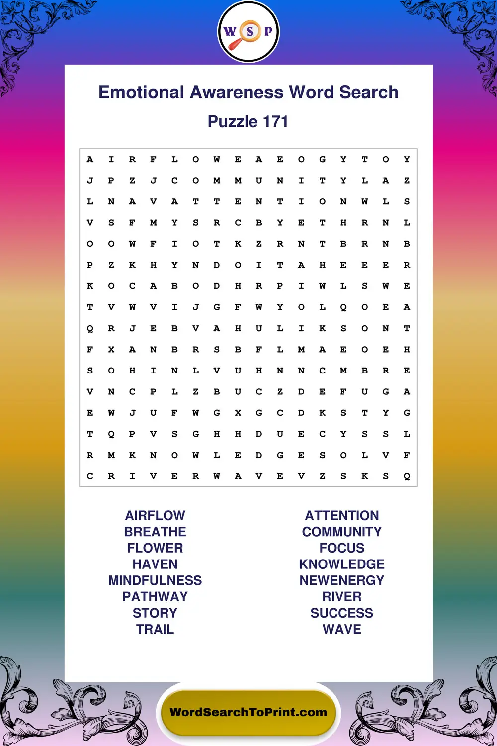 Emotional Awareness Word Search Puzzle 171