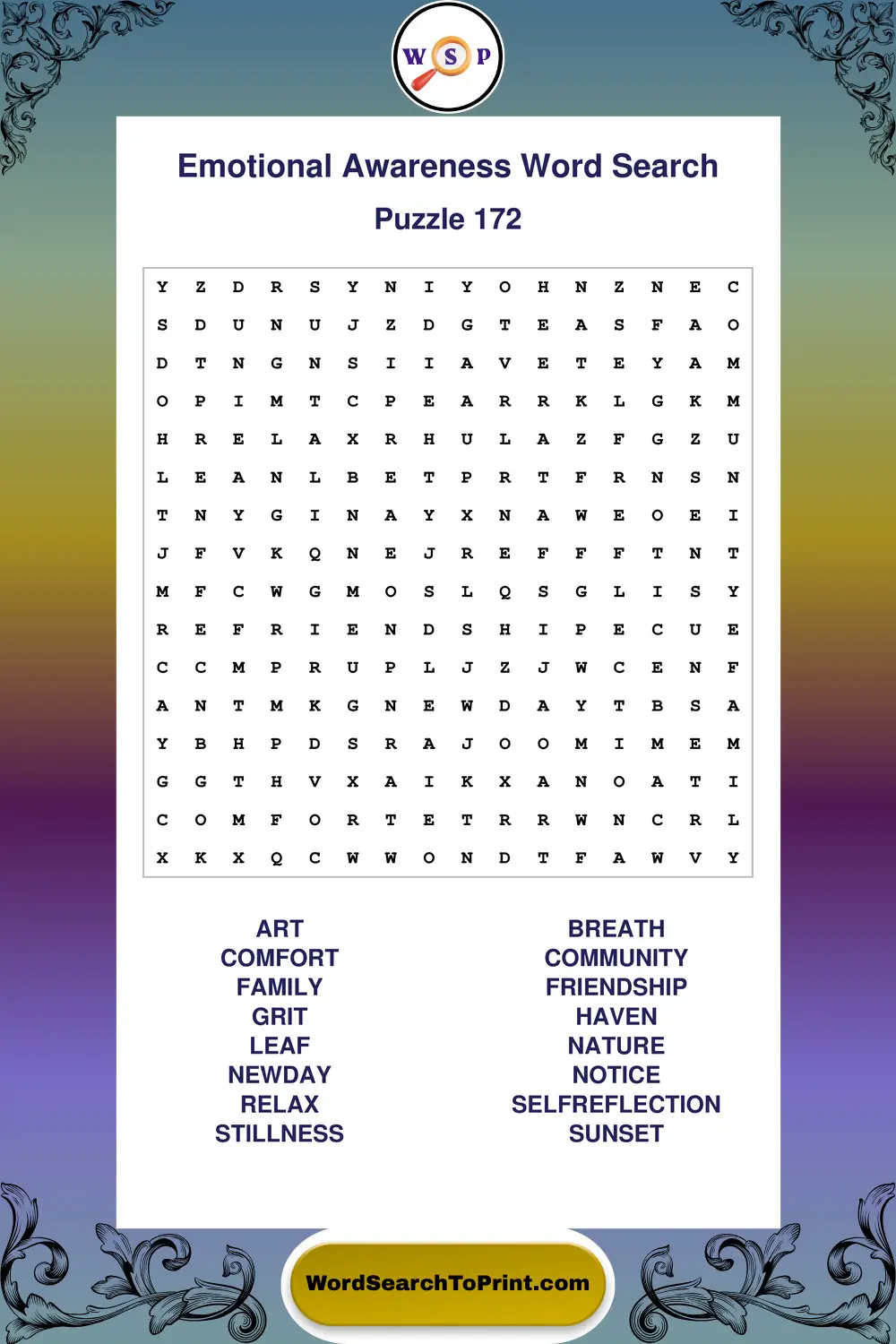 Emotional Awareness Word Search Puzzle 172