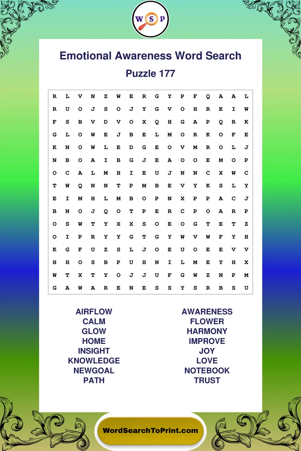 Emotional Awareness Word Search Puzzle 177