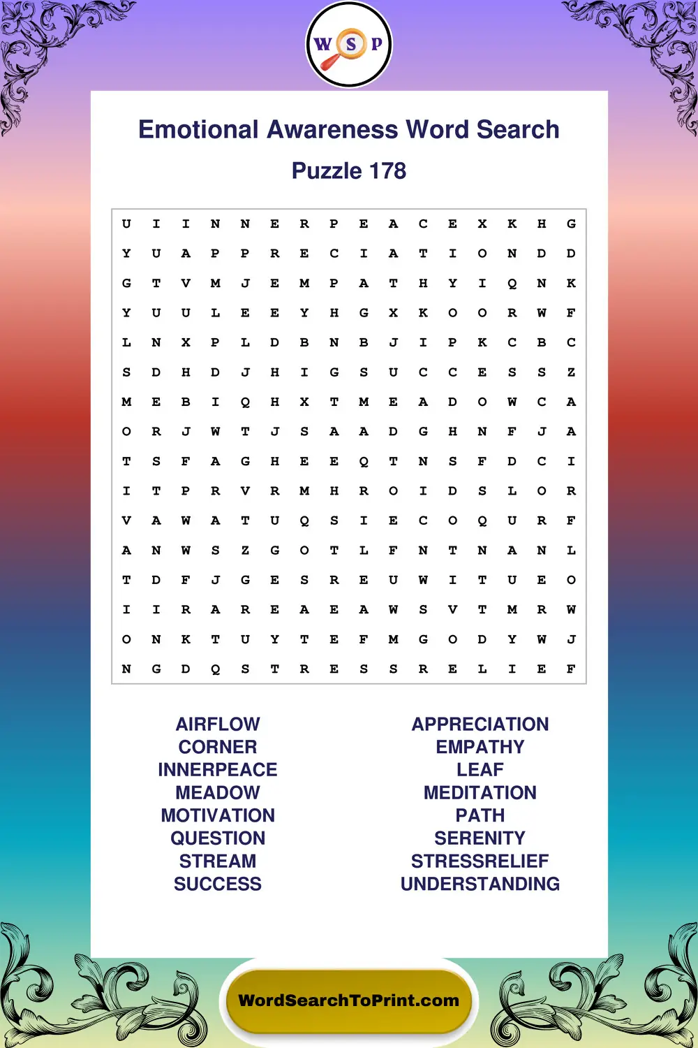Emotional Awareness Word Search Puzzle 178