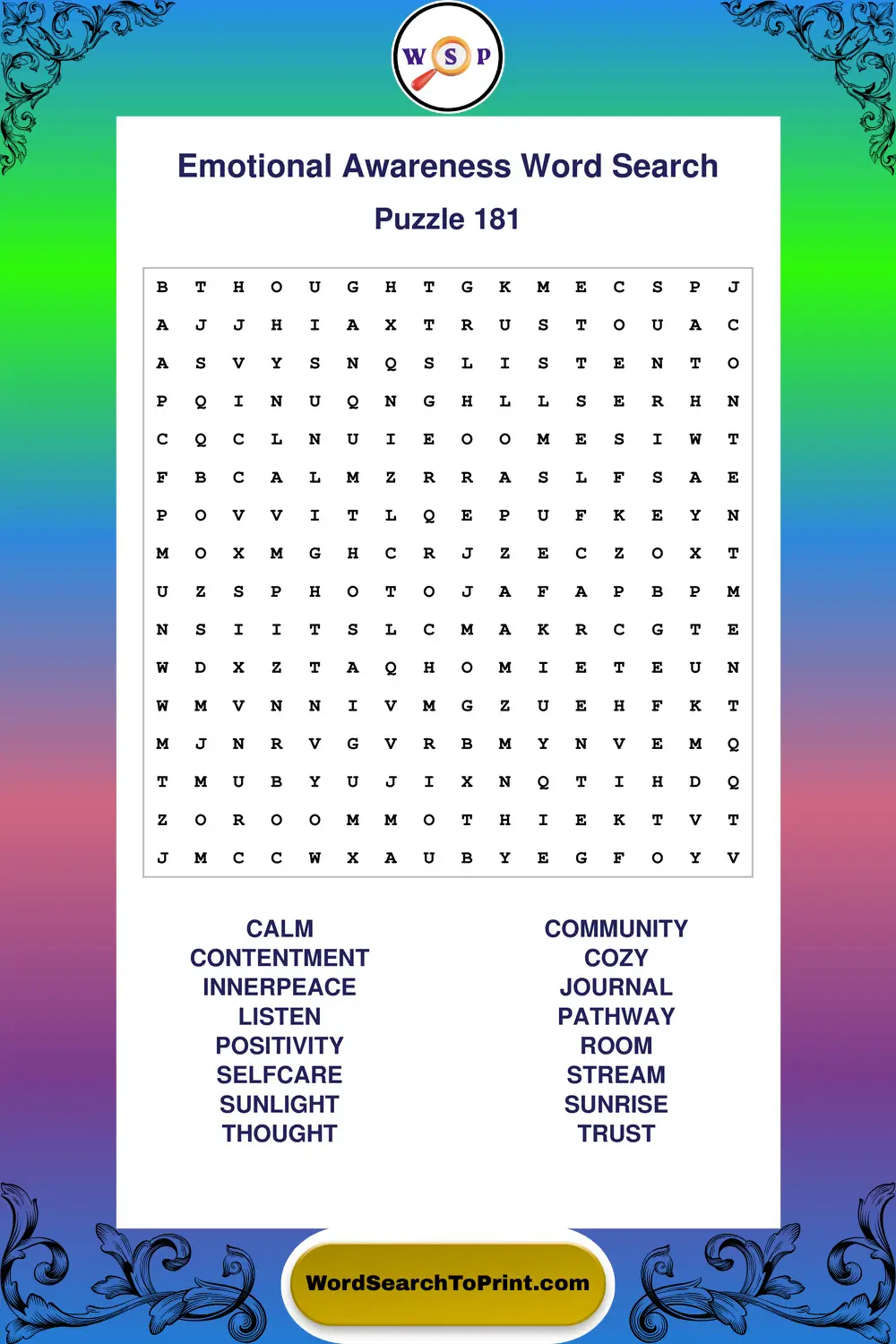 Emotional Awareness Word Search Puzzle 181