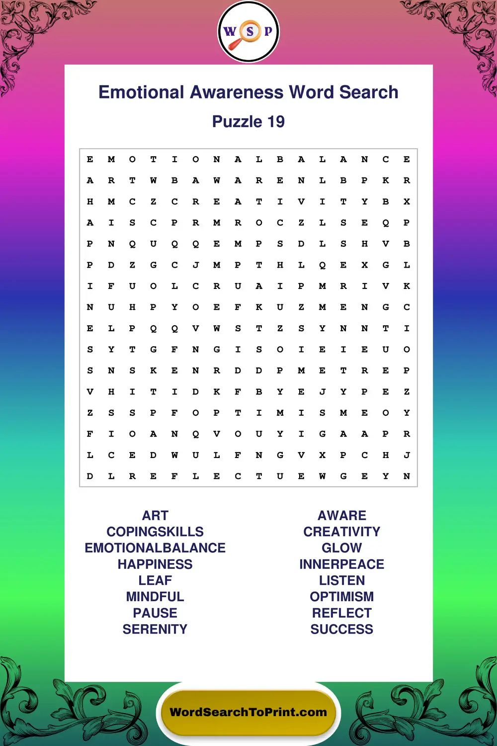 Emotional Awareness Word Search Puzzle 19