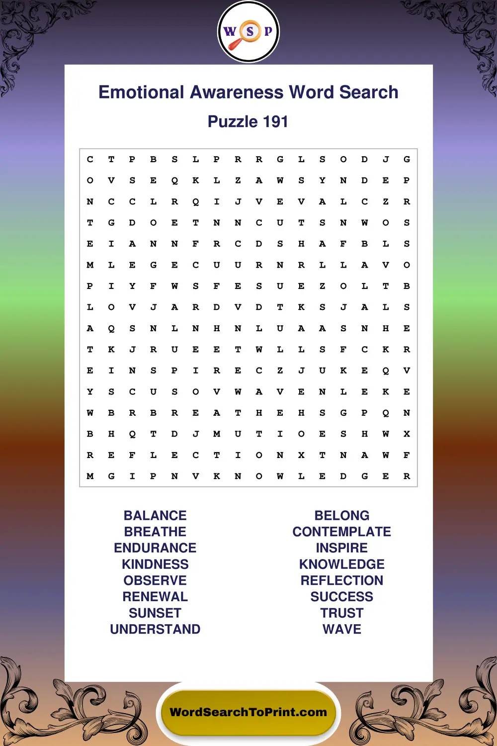 Emotional Awareness Word Search Puzzle 191