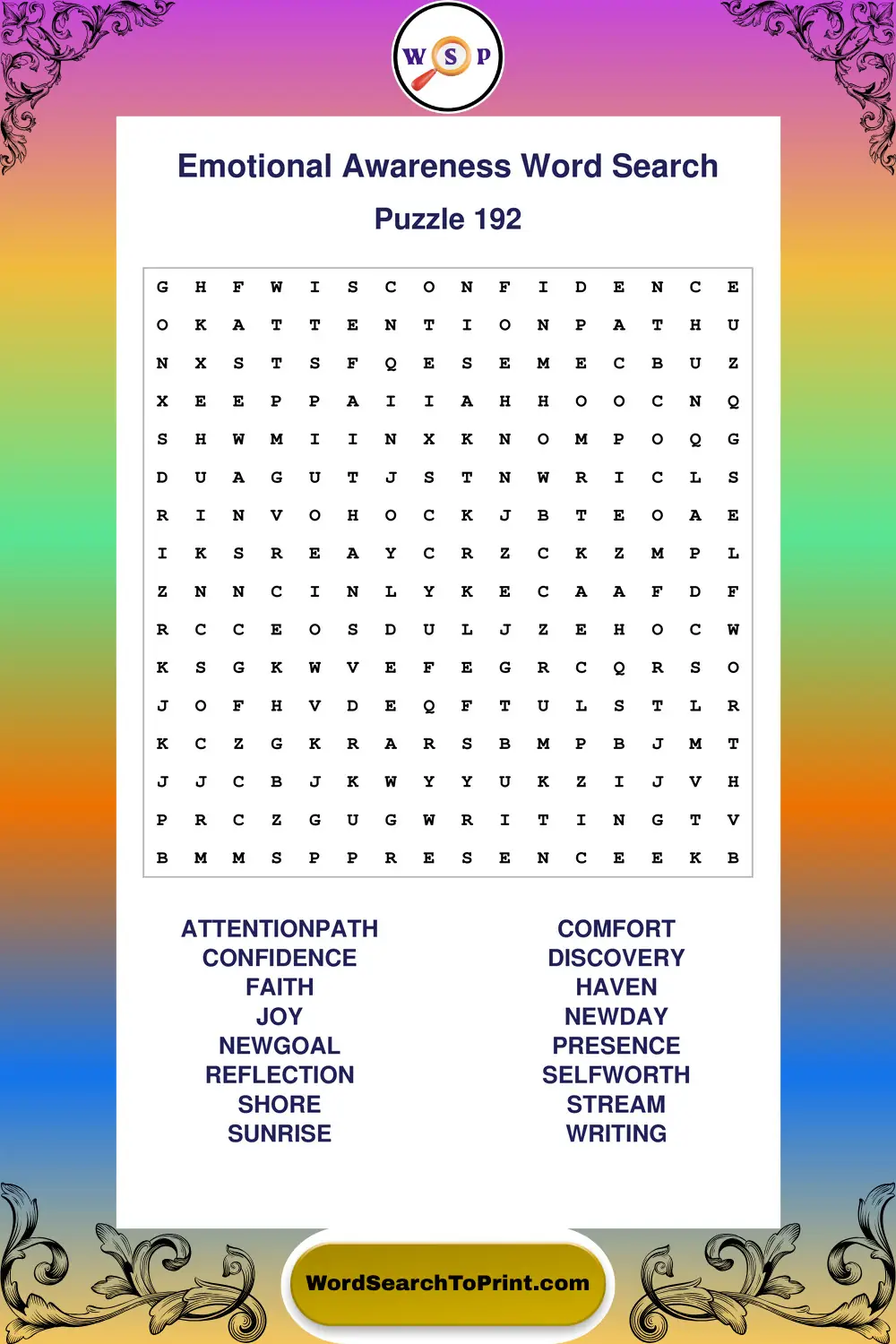 Emotional Awareness Word Search Puzzle 192