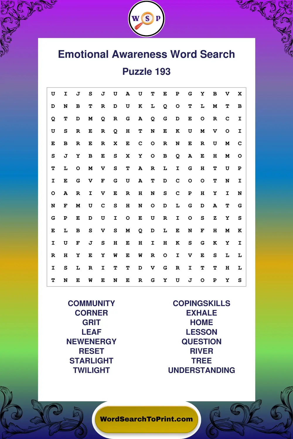 Emotional Awareness Word Search Puzzle 193