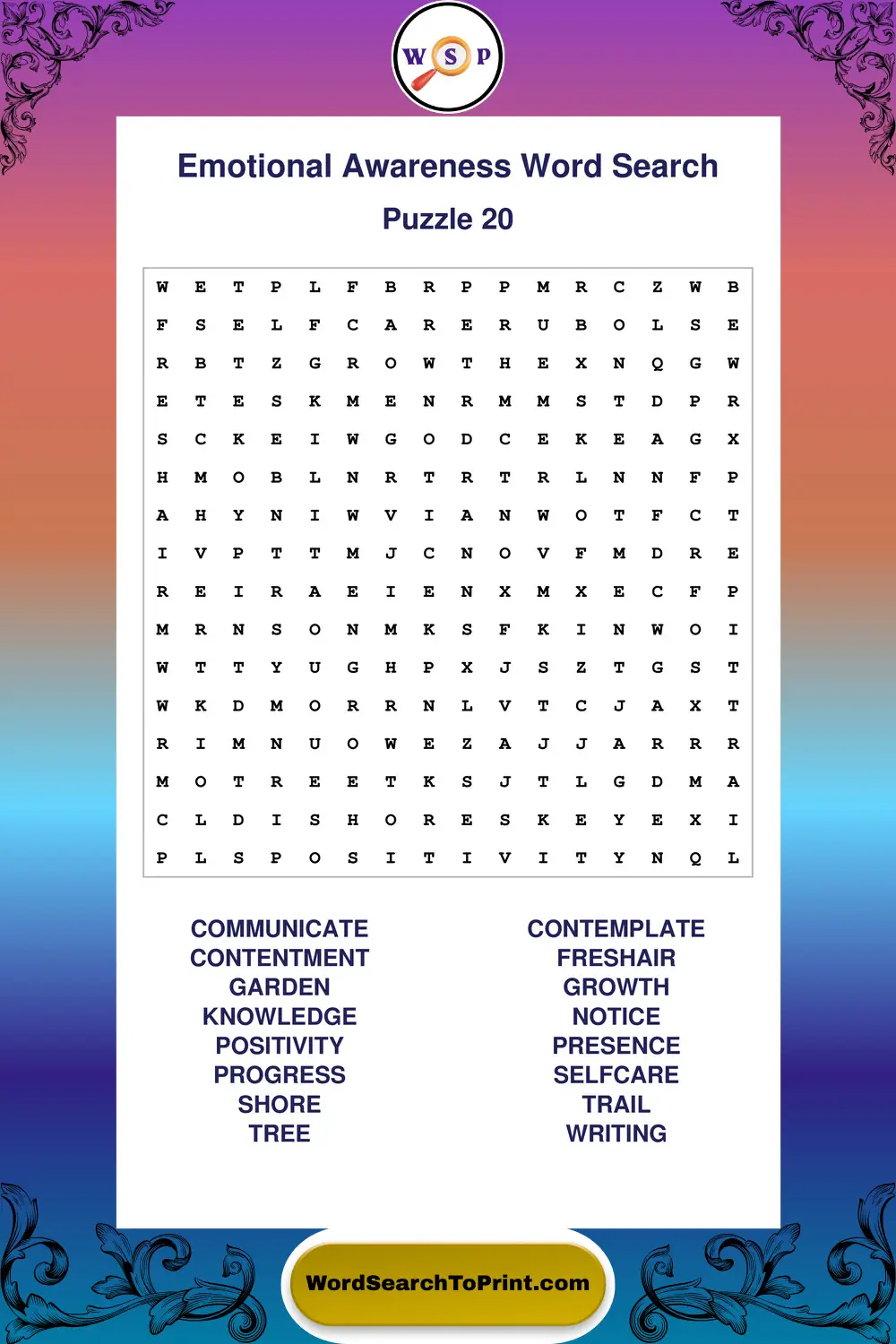 Emotional Awareness Word Search Puzzle 20