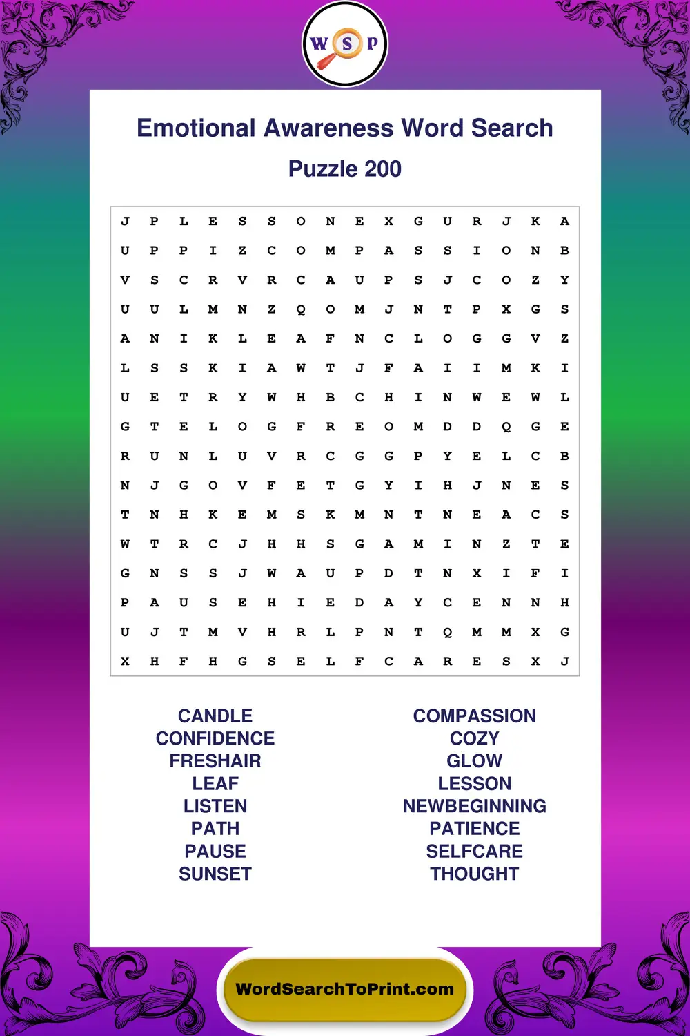 Emotional Awareness Word Search Puzzle 200