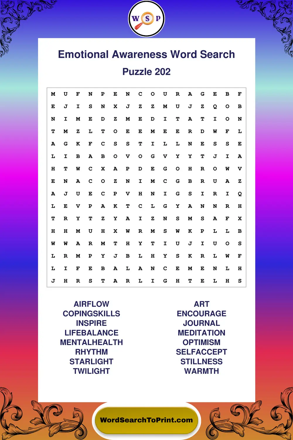 Emotional Awareness Word Search Puzzle 202