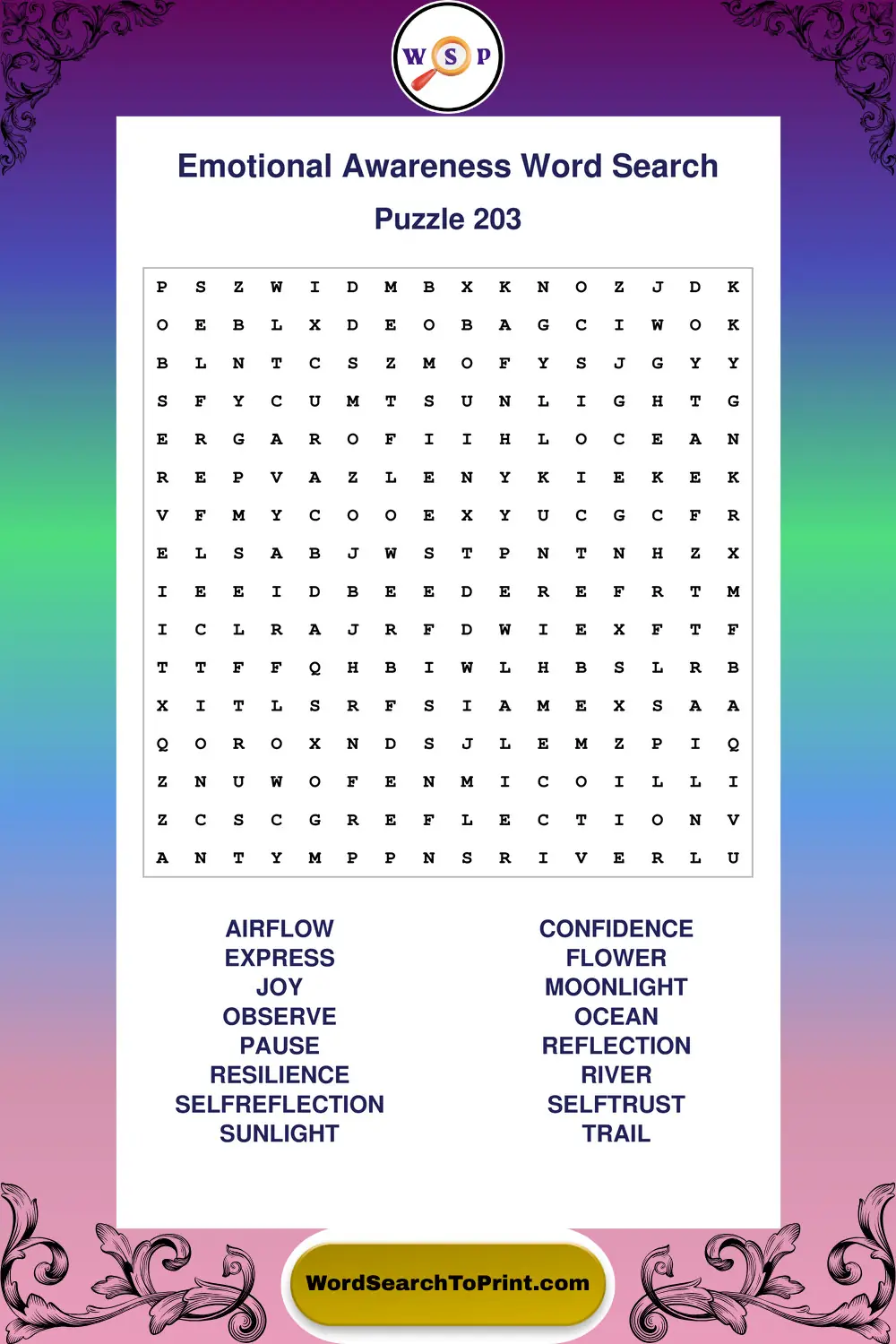 Emotional Awareness Word Search Puzzle 203