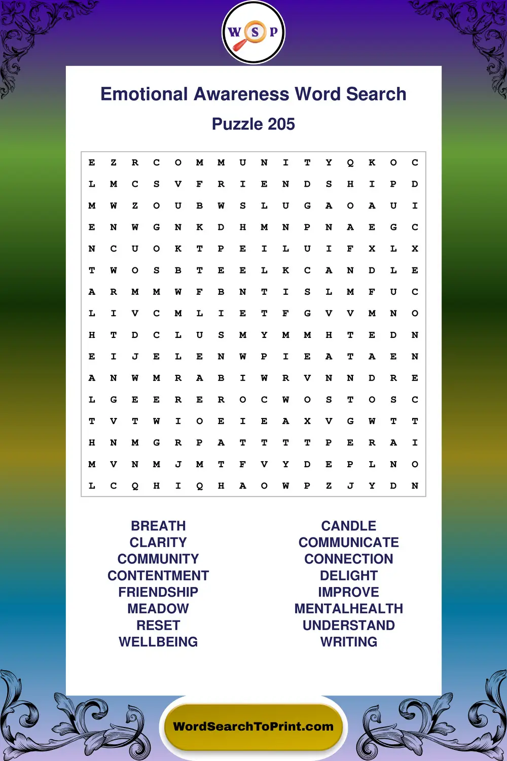 Emotional Awareness Word Search Puzzle 205