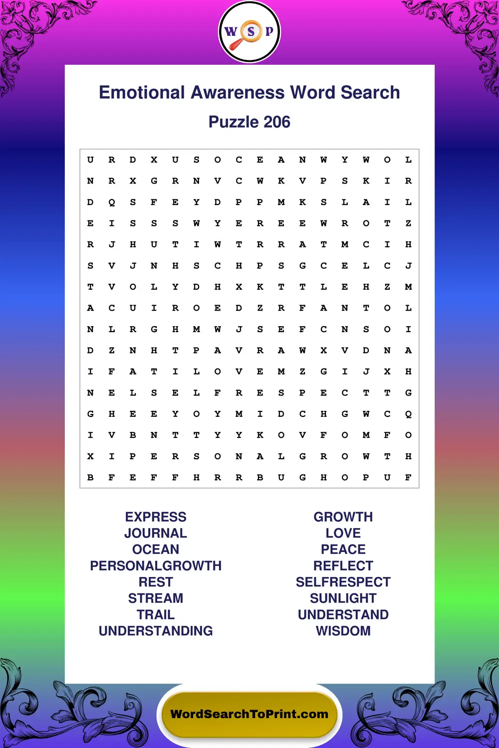 Emotional Awareness Word Search Puzzle 206