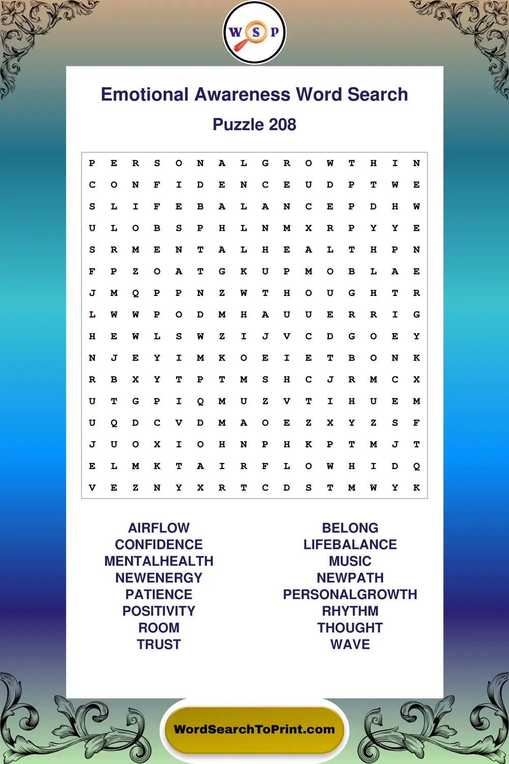 Emotional Awareness Word Search Puzzle 208