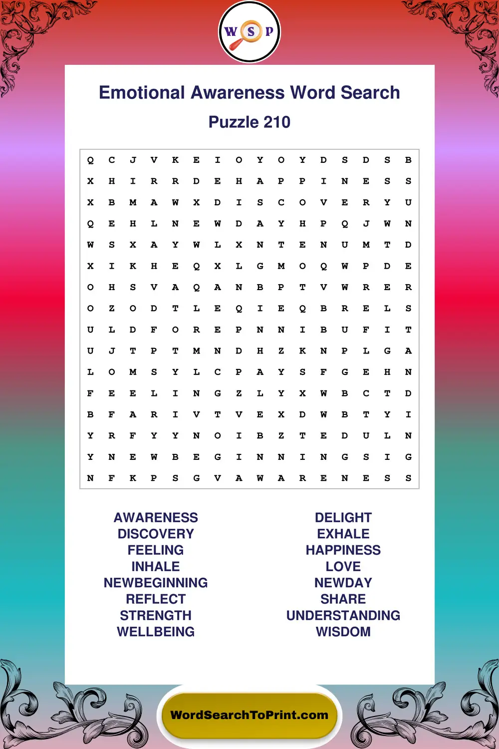 Emotional Awareness Word Search Puzzle 210