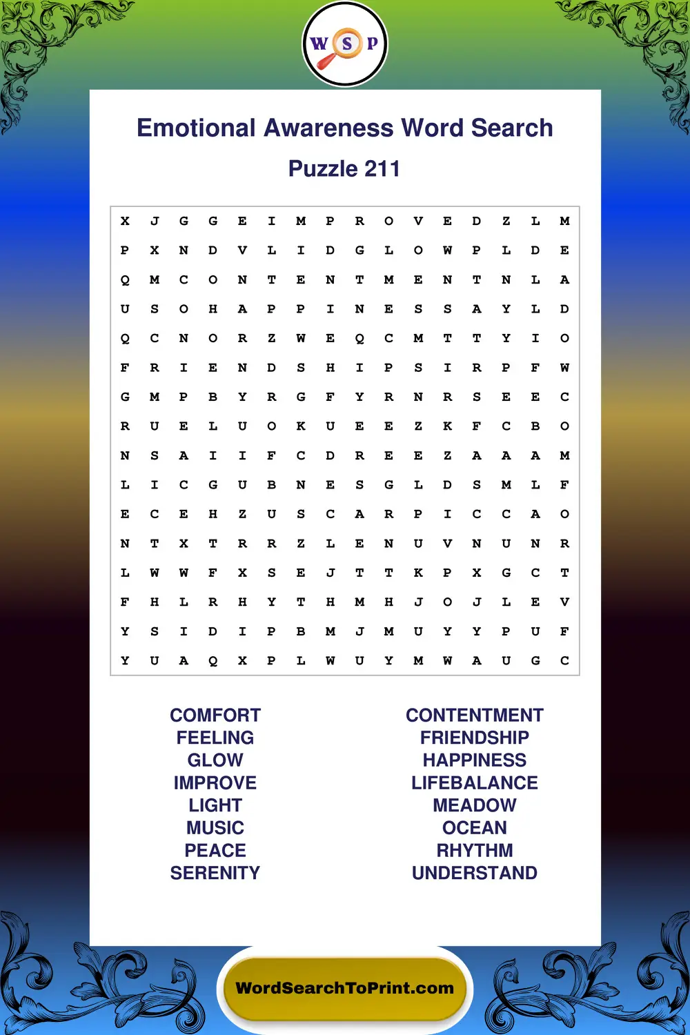 Emotional Awareness Word Search Puzzle 211