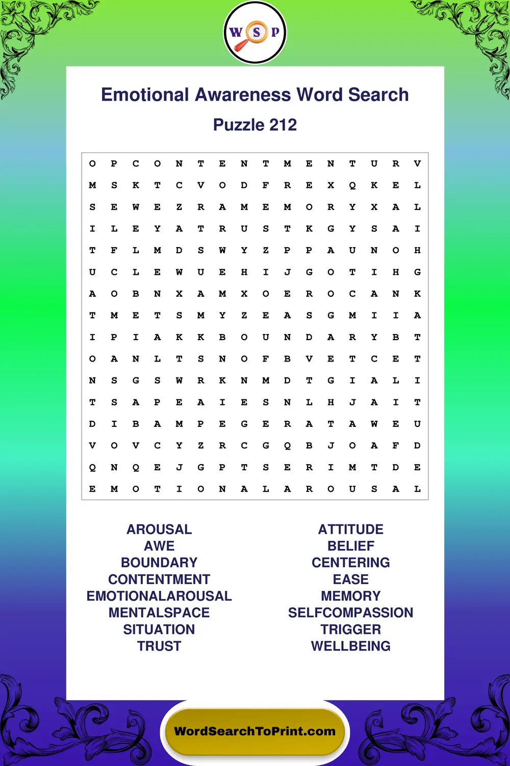 Emotional Awareness Word Search Puzzle 212