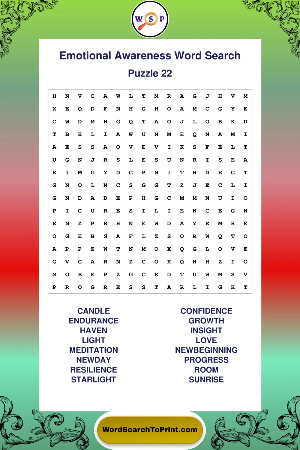 Emotional Awareness Word Search Puzzle 22
