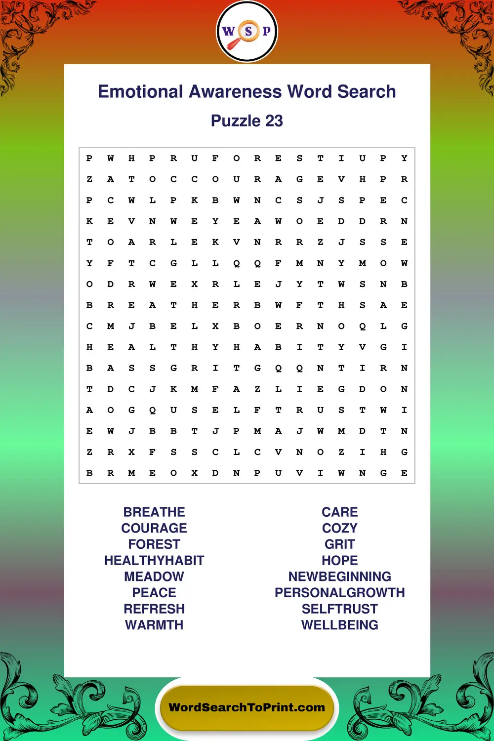 Emotional Awareness Word Search Puzzle 23