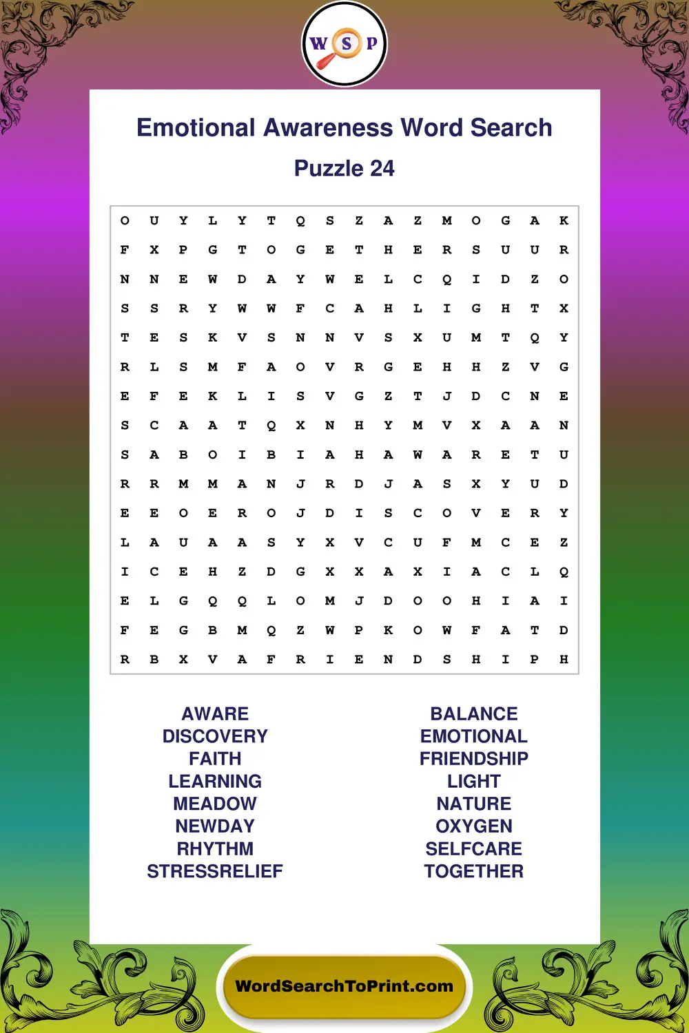 Emotional Awareness Word Search Puzzle 24
