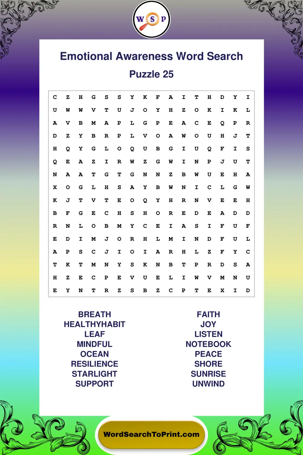 Emotional Awareness Word Search Puzzle 25