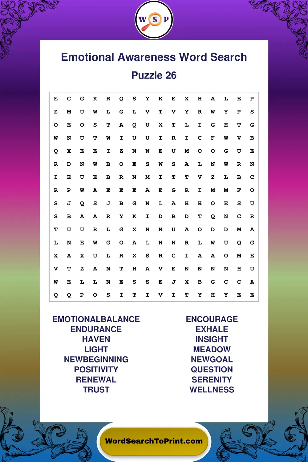 Emotional Awareness Word Search Puzzle 26