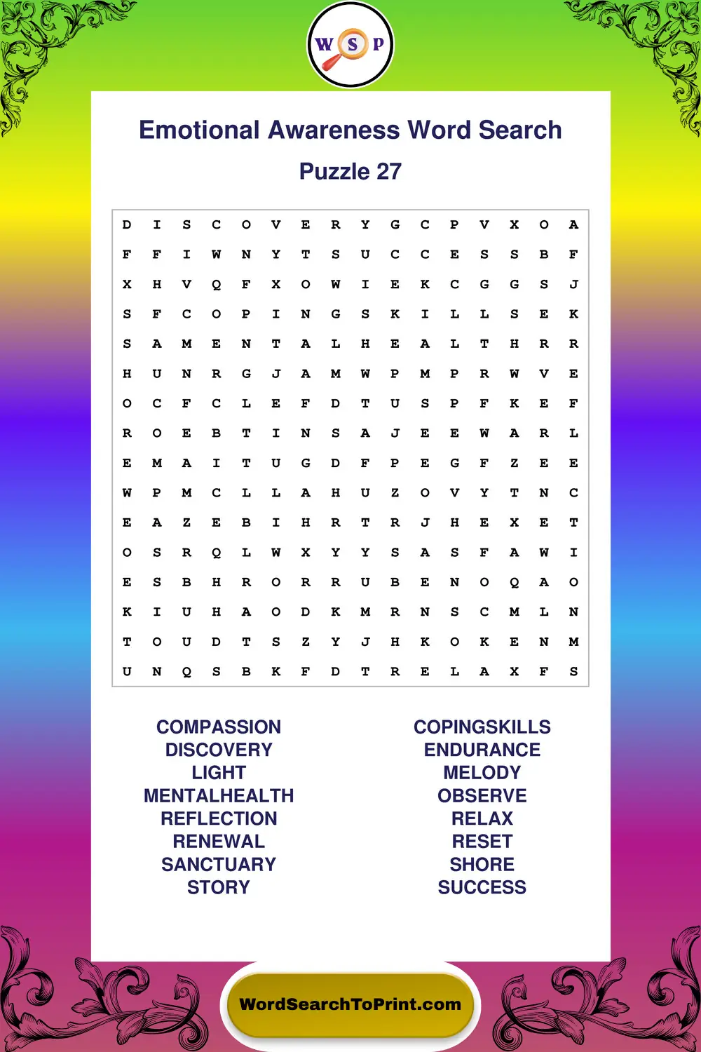 Emotional Awareness Word Search Puzzle 27