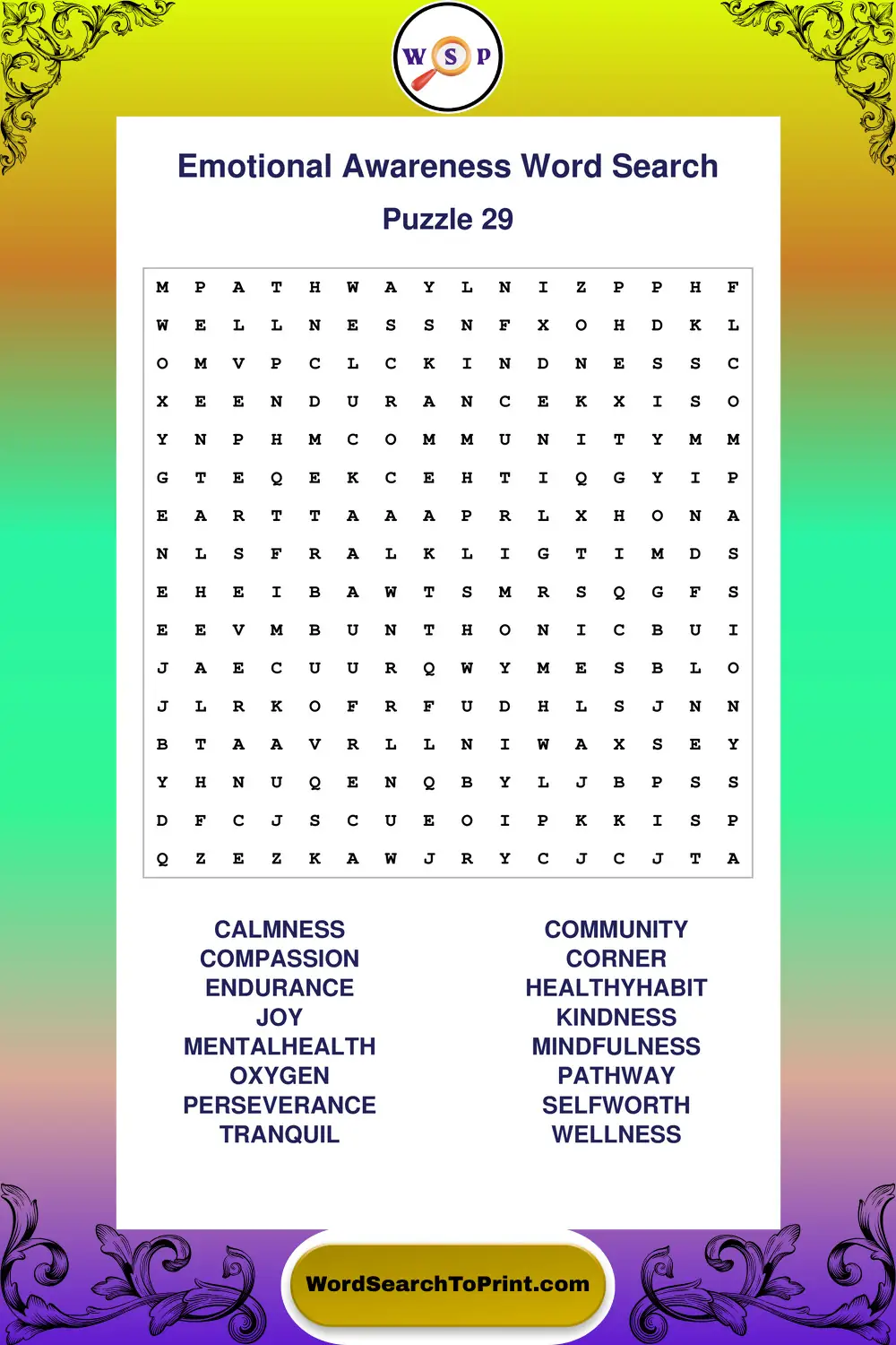 Emotional Awareness Word Search Puzzle 29