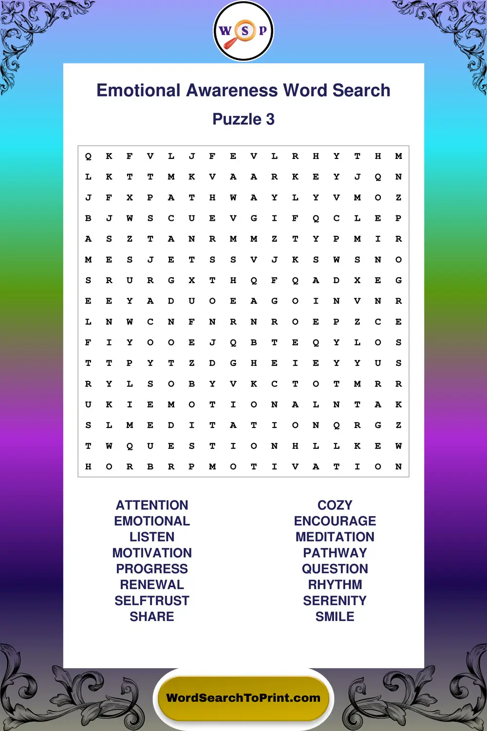 Emotional Awareness Word Search Puzzle 3