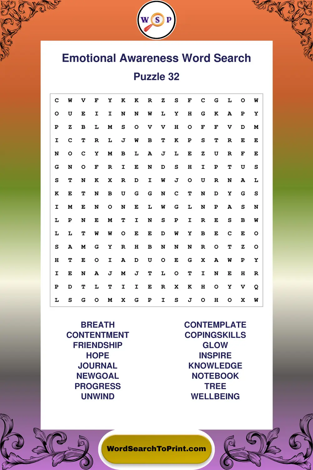Emotional Awareness Word Search Puzzle 32