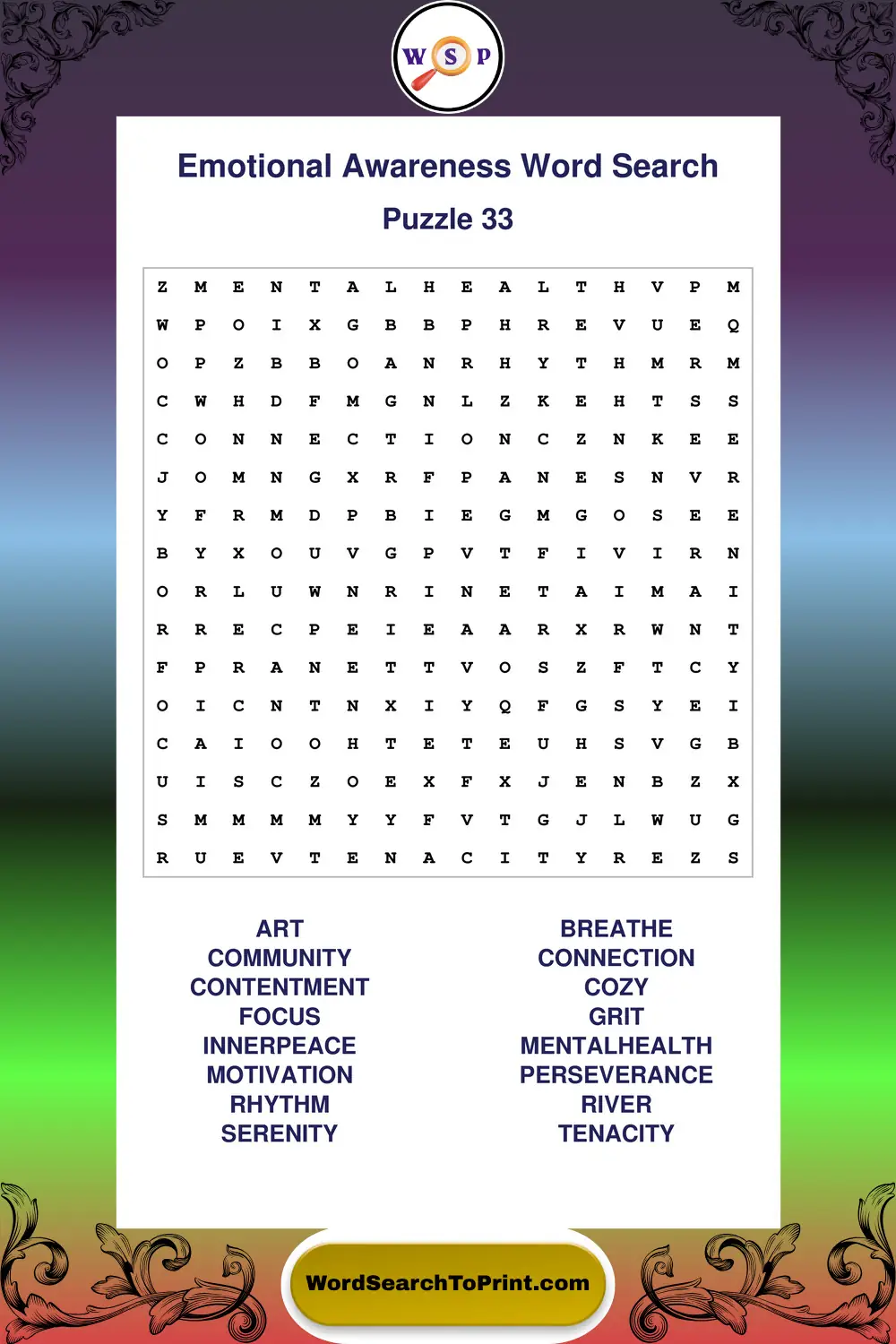 Emotional Awareness Word Search Puzzle 33