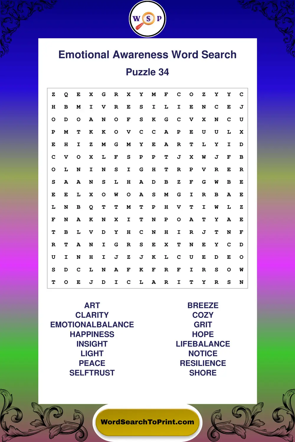 Emotional Awareness Word Search Puzzle 34