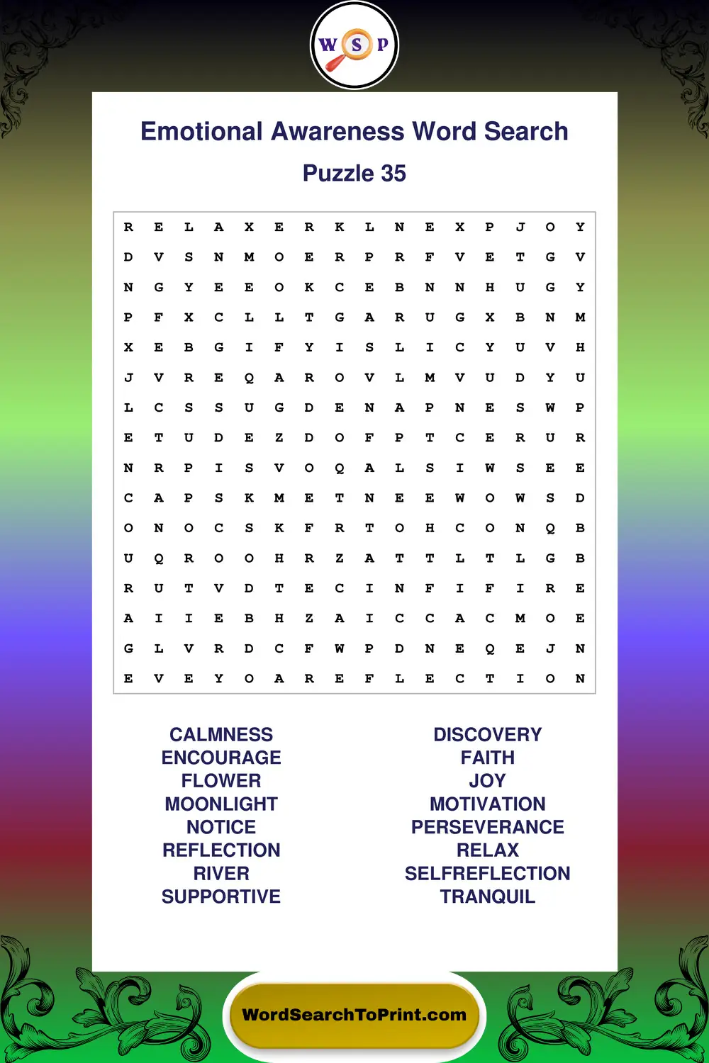 Emotional Awareness Word Search Puzzle 35