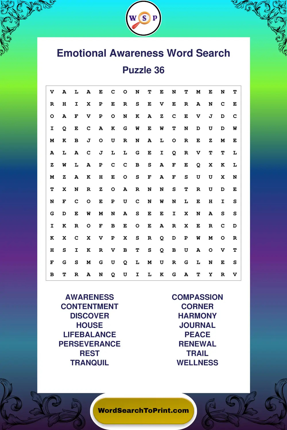 Emotional Awareness Word Search Puzzle 36