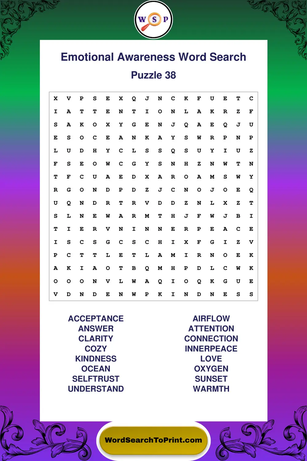 Emotional Awareness Word Search Puzzle 38