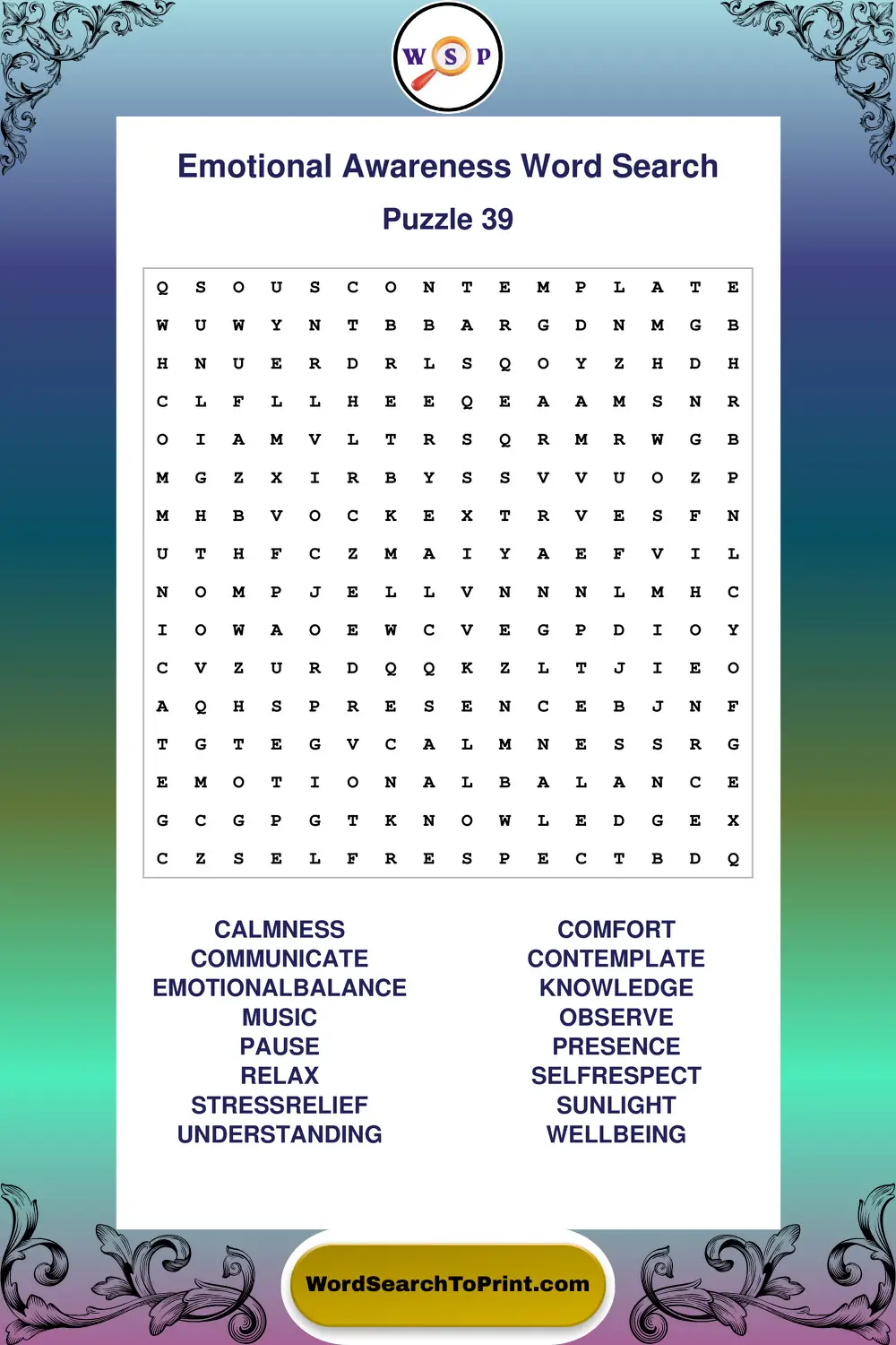 Emotional Awareness Word Search Puzzle 39