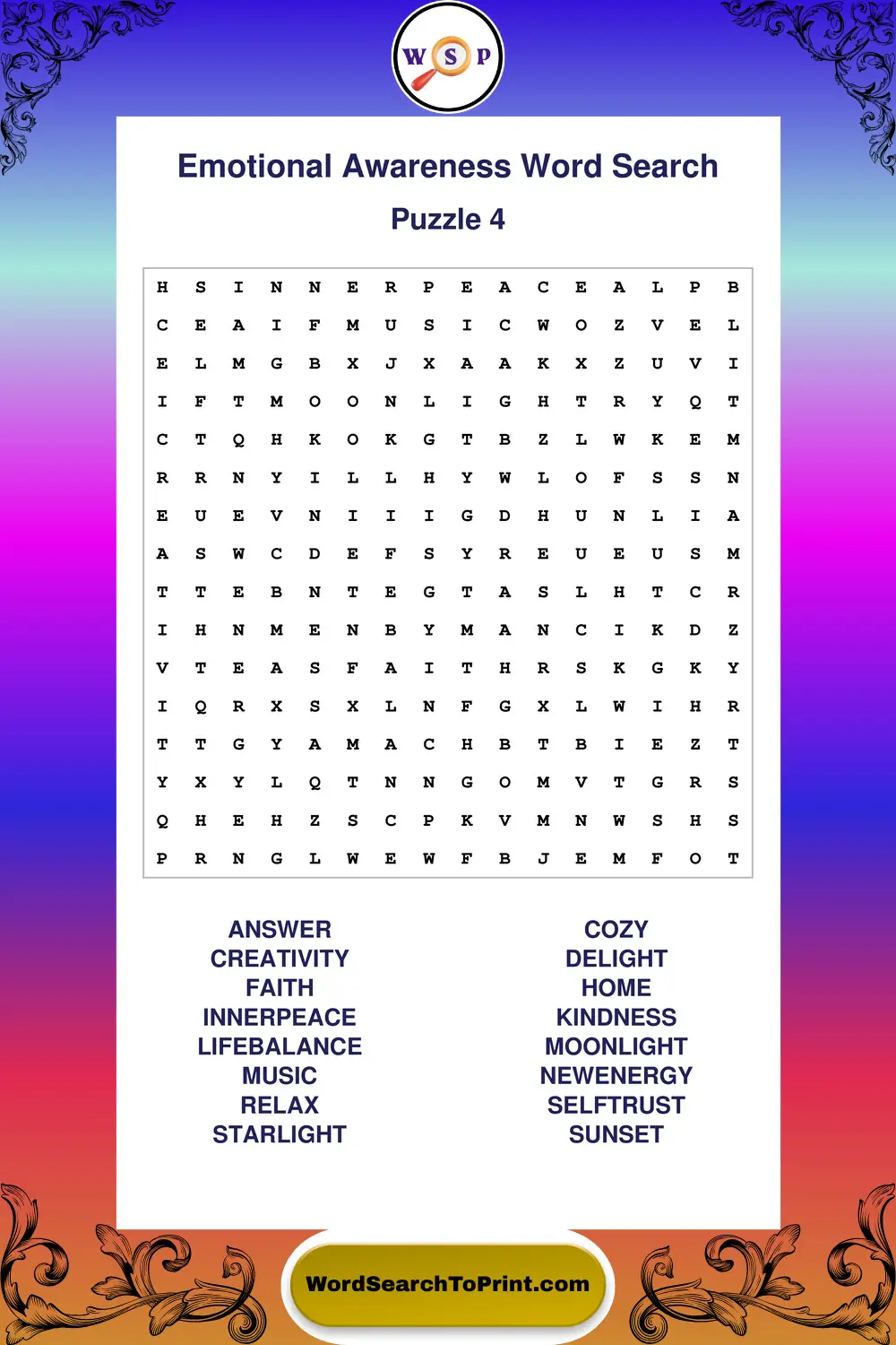 Emotional Awareness Word Search Puzzle 4