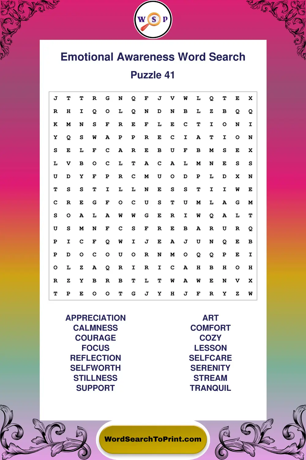 Emotional Awareness Word Search Puzzle 41