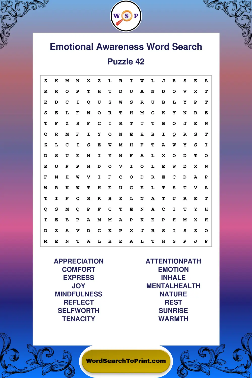 Emotional Awareness Word Search Puzzle 42