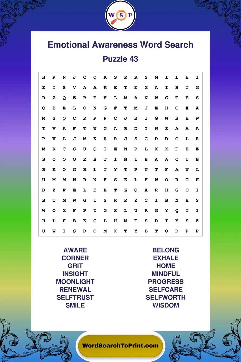Emotional Awareness Word Search Puzzle 43
