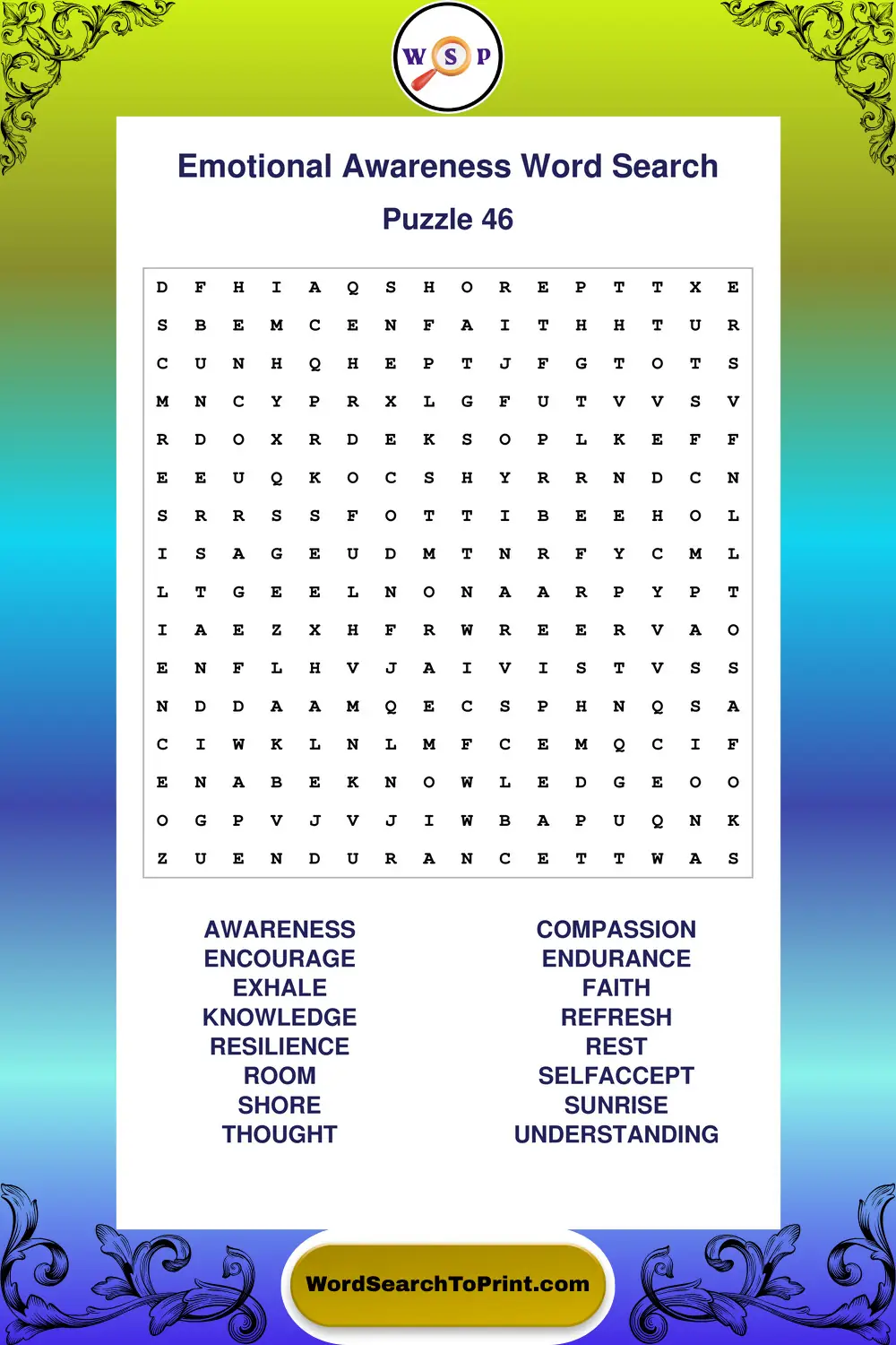 Emotional Awareness Word Search Puzzle 46