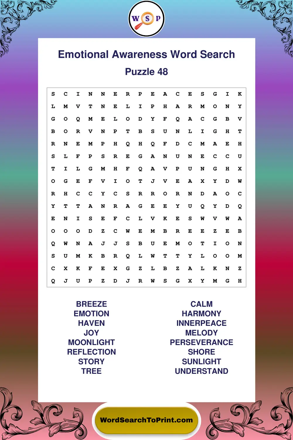 Emotional Awareness Word Search Puzzle 48