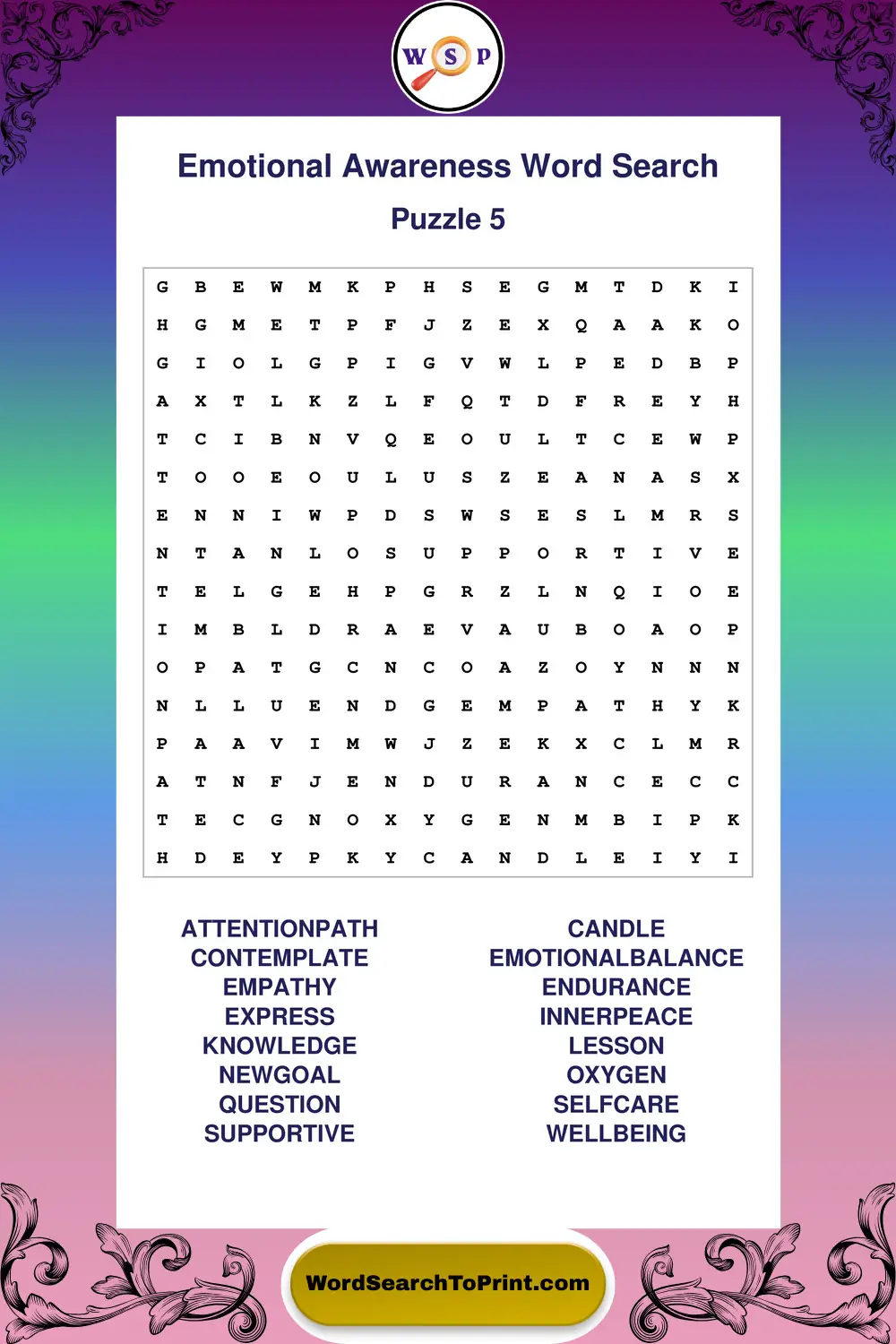 Emotional Awareness Word Search Puzzle 5
