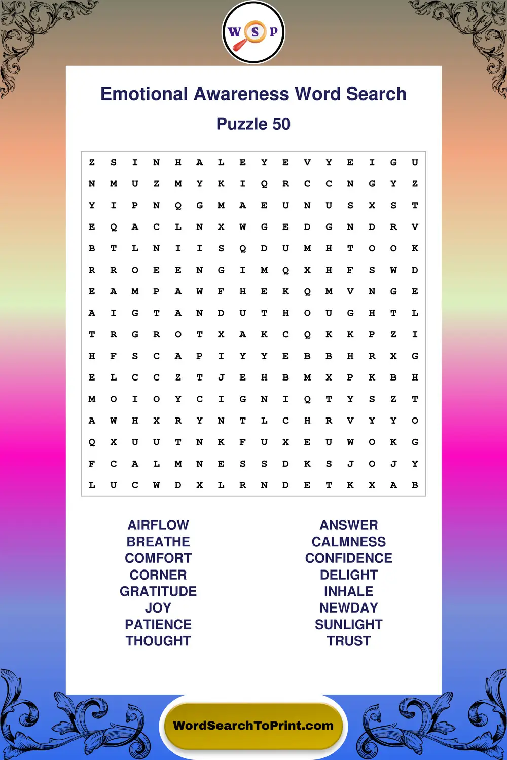 Emotional Awareness Word Search Puzzle 50