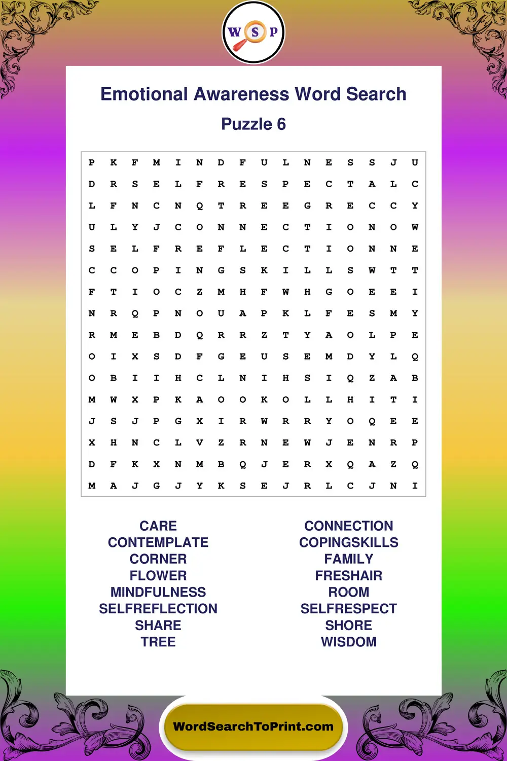 Emotional Awareness Word Search Puzzle 6