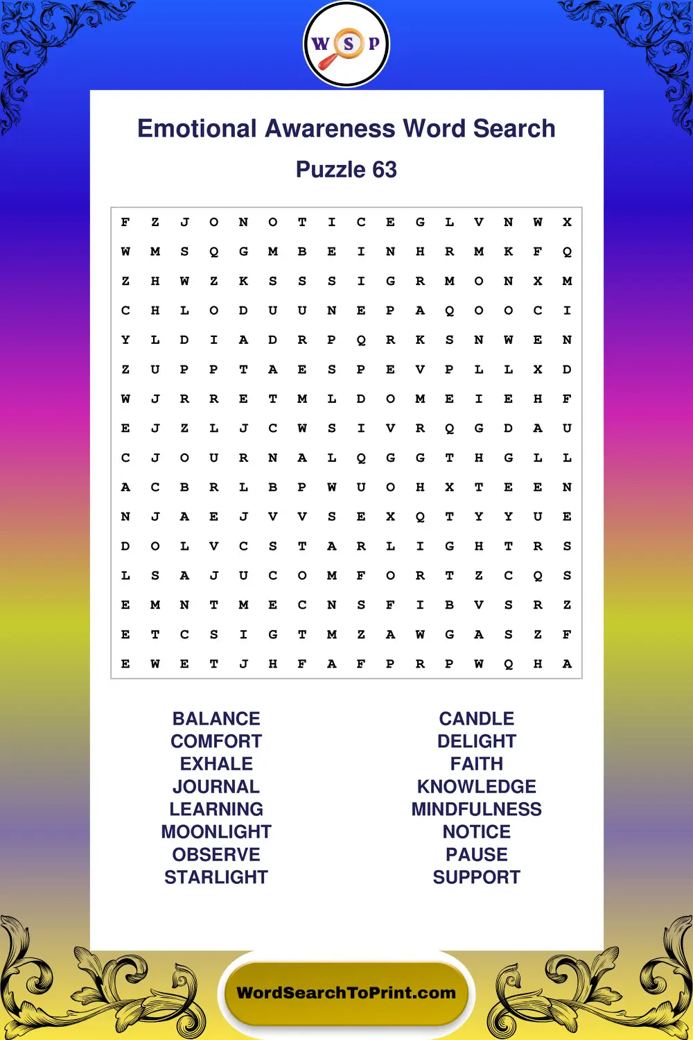 Emotional Awareness Word Search Puzzle 63